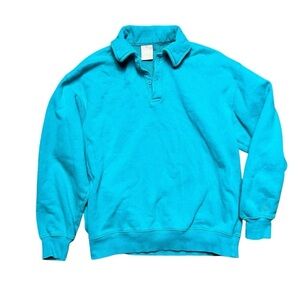 Aritzia TNA Fleece Cozy Fleece Boyfriend Polo Sweatshirt Size Small Blue